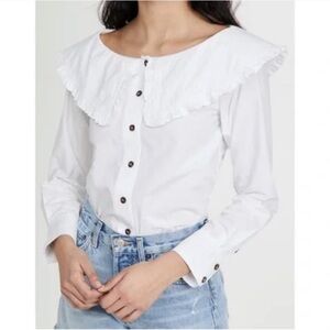 Ganni Frill Collar White Shirt M Gently Worn button down